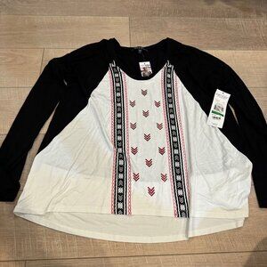Womens Long Sleeve Embroidered Top Black/White Size L